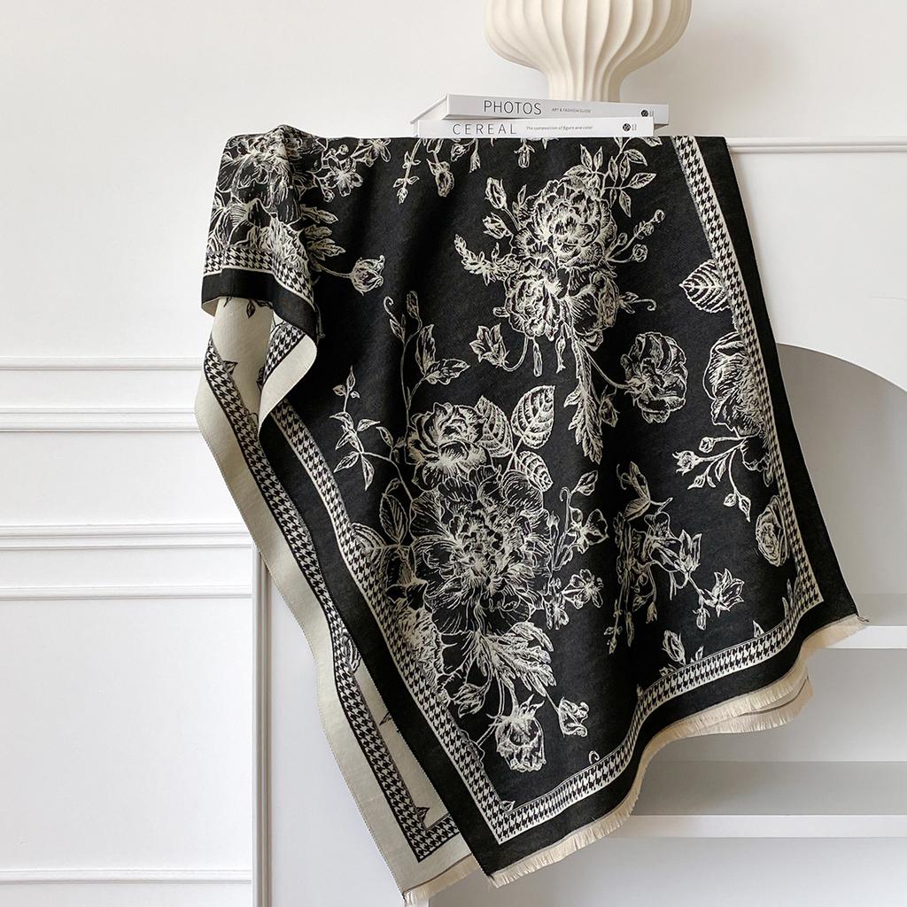 Flower Print Imitation Cashmere Thickened Women'S Scarf Autumn And Winter Flower Animal Exterior Temperament Shawl