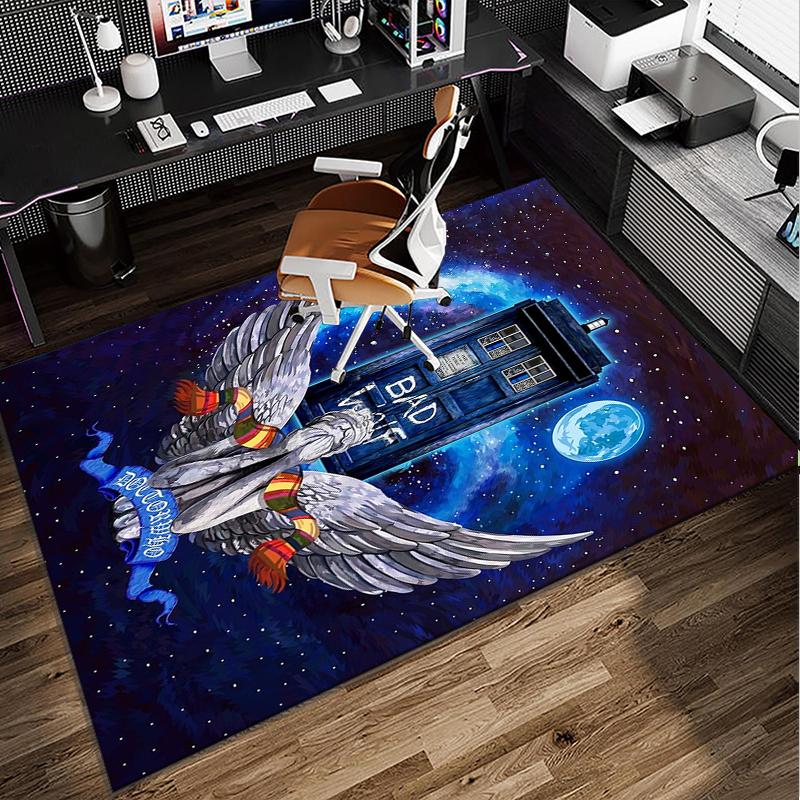 Tardis In Starry Night Office Rug Chair Mat, Game Carpet, Suitable for Front Door, Bedroom, Living Room, Desk, Holiday Gift