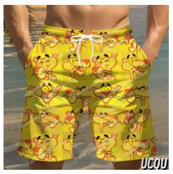Men's Summer Shorts, Pink Leopard Grid Swimsuit, Hawaiian Beach Shorts, Men's Clothing