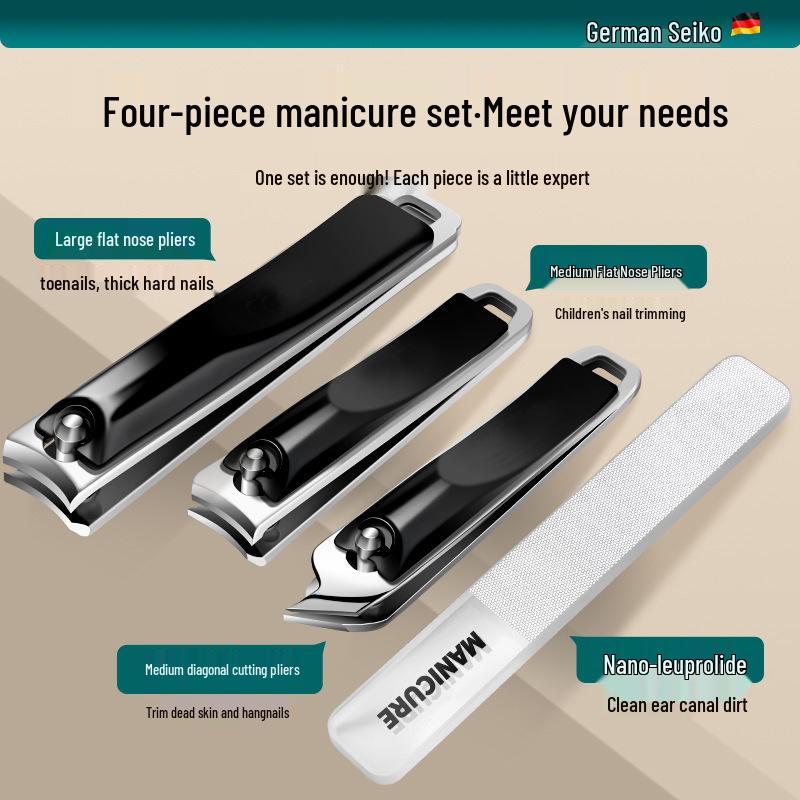 Koala 4-Piece Manicure Set: Clear Bag, Flat & Angled Nail Clippers, Nail File Combination