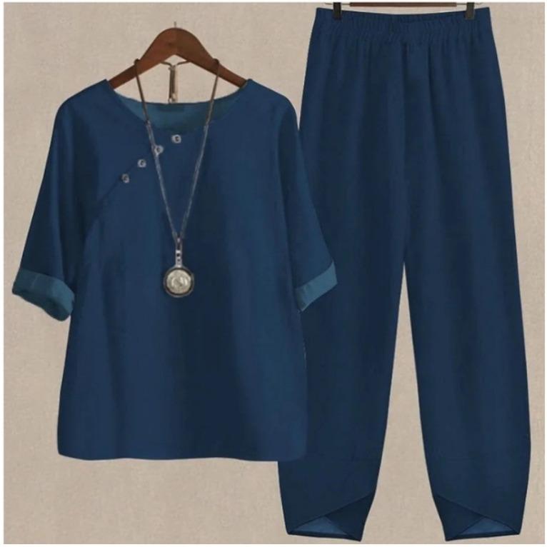 GMXIA Spring Women's Five-quarter Sleeve Printed Top and Pants Two-piece Set