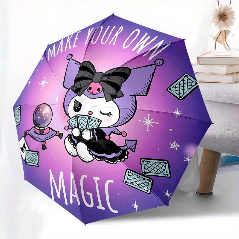 Kuromi,Gothic Automatic Folding Umbrella-Simple 8-Rib Design, Bright Cartoon Pattern, Durable Iron Frame, Suitable For Travel, Outdoor, Beac
