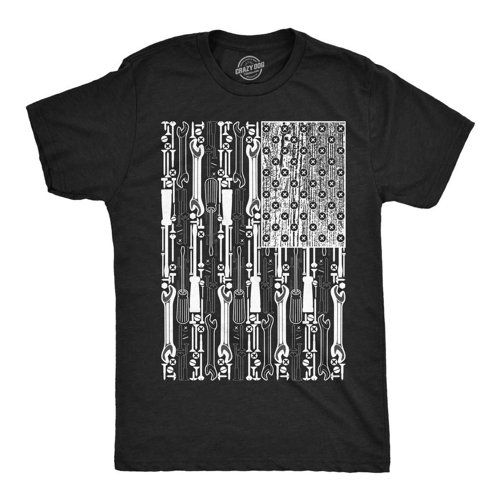 Mens Funny T Shirts USA Flag Tools Patriotic Mechanic Graphic Novelty Tee for