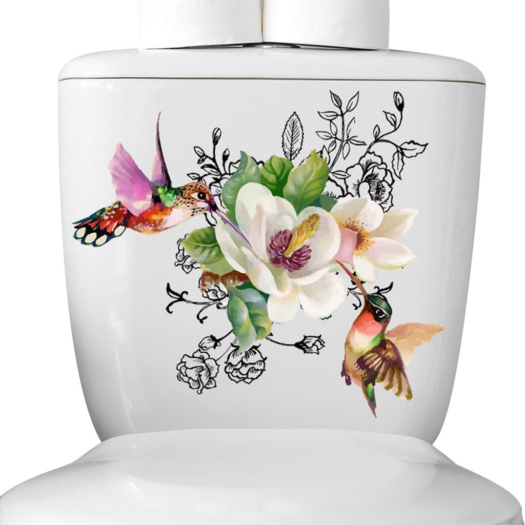 Nature Inspired Toilet Decal Birds and Flowers Toilet Lid Decals Durable Toilet Sticker DIY Removable Stickers for Wall