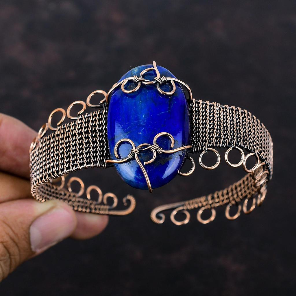 Синий огненный лабрадорит браслет из медной проволоки, браслет-манжета, регулируемый браслет из медной проволоки, ювелирные изделия в подарок для женщин, драгоценный камень, браслет ручной работы