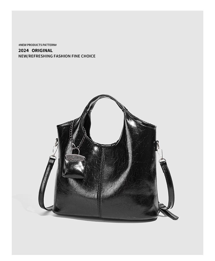 Модная женская текстурированная черная сумка-тоут - 2025 Большая вместительная универсальная сумка на плечо и через плечо