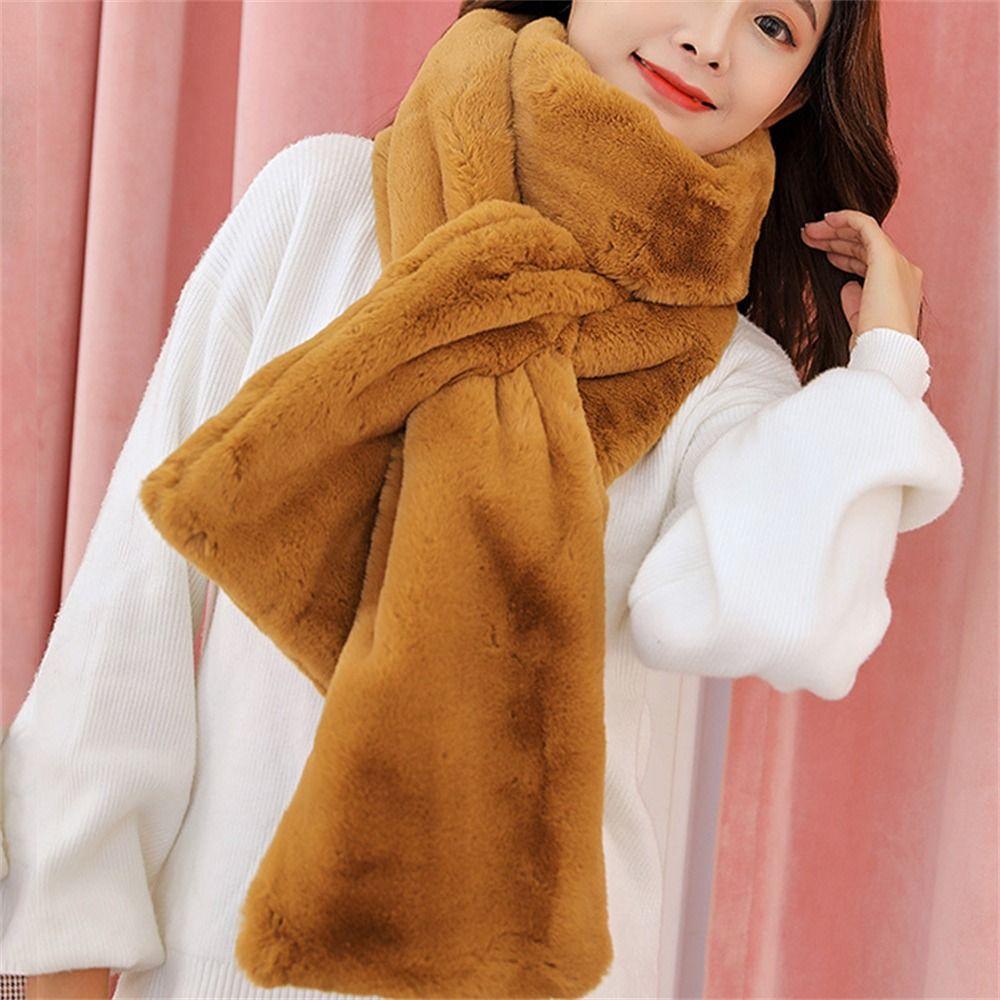 Soft Plush Faux Fur Scarf Thicken Warm Neck Protector Fashion Shawl Scarves for Women