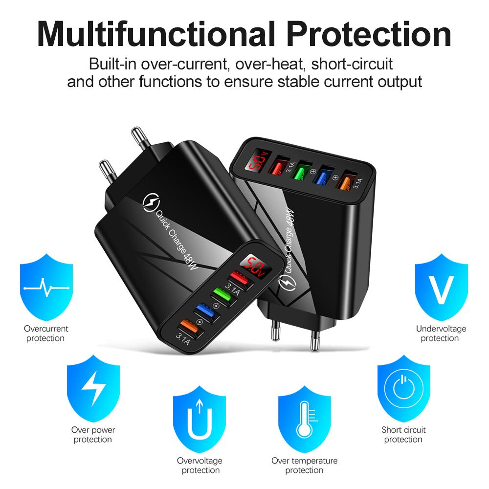 4 USB в режиме реального времени с переменной частотой ЖК-цифровой дисплей зарядное устройство для телефона адаптер 5 В 48 Вт блок питания быстрое зарядное устройство для мобильного телефона