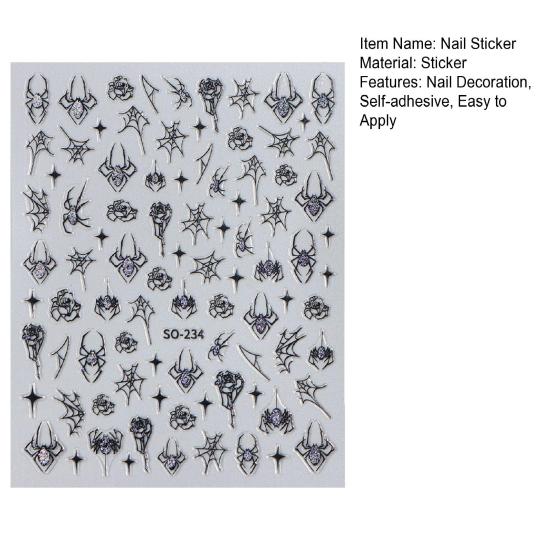 1 Sheet Halloween Spider Nail Art Sticker Waterproof Self-adhesive Gothic Spooky Spiderweb Women Fake Nail Decoration Decal