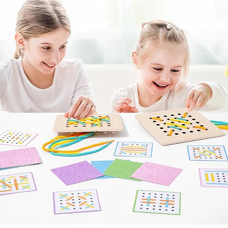 Montessori Wooden Threading Activity Puzzles*Early Educational Fine% Motor Skill Travel Toy~Birthday Gifts for Boys and Girls!!