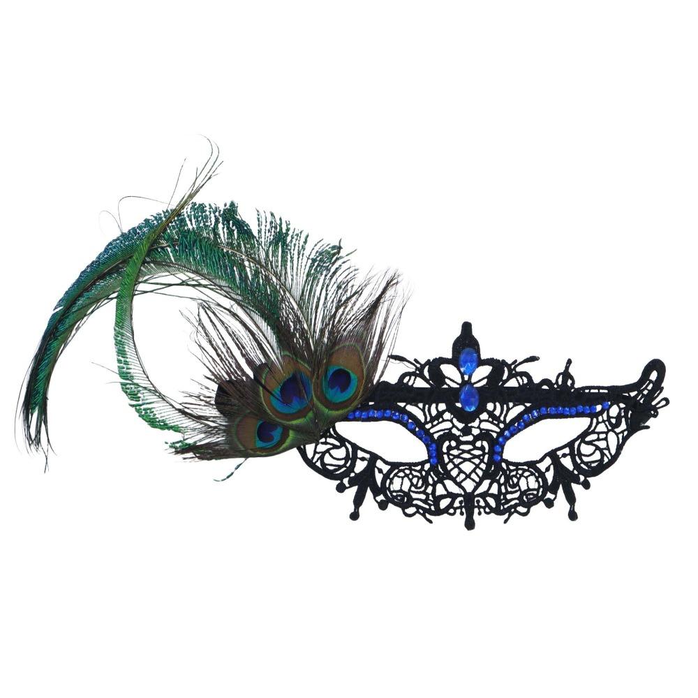Elegant Half Face Mask Feather Accent Phantom Mask Peacock Feather Mask Costume Party