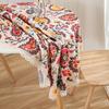 Bohemian Cotton Linen Tablecloth Round 150cm Decorative Dustproof Dining Table Cover Sunflower Print With Lace Trim