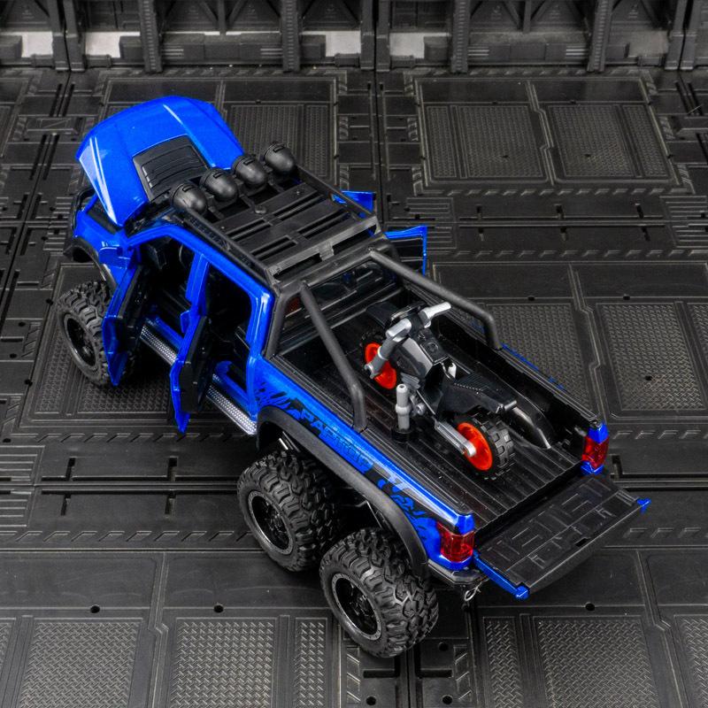 Моделирование F150 с мотоциклом, литой моделью автомобиля, шестиколесным внедорожником, звуком и светом, задняя игрушка