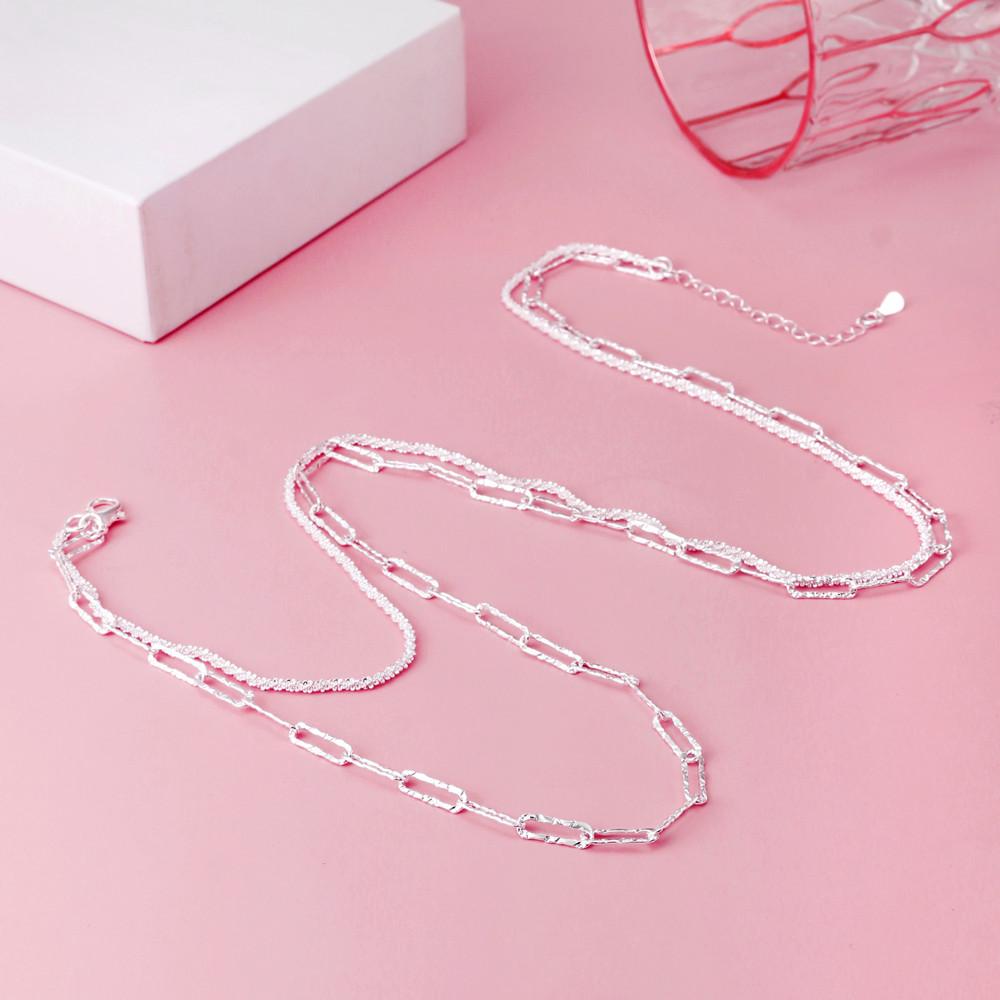 Charm 925 Stamp Silver Classic Double Geometric Chain Necklaces for Women Fashion Designer Party Wedding Jewelry Holiday Gifts