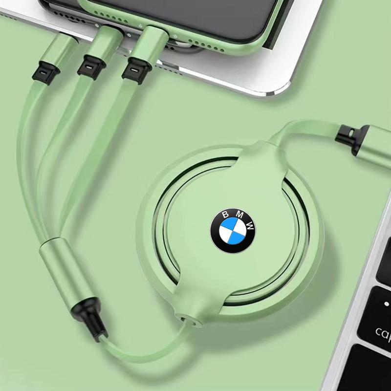 BBKH5 3 In 1 Retractable Data Cable USB Car Charger Head Auto Accessories For BMW 3 5 7 Series F30 i4 X3 F10 E90 F20 E46 E87 E70 X3  E