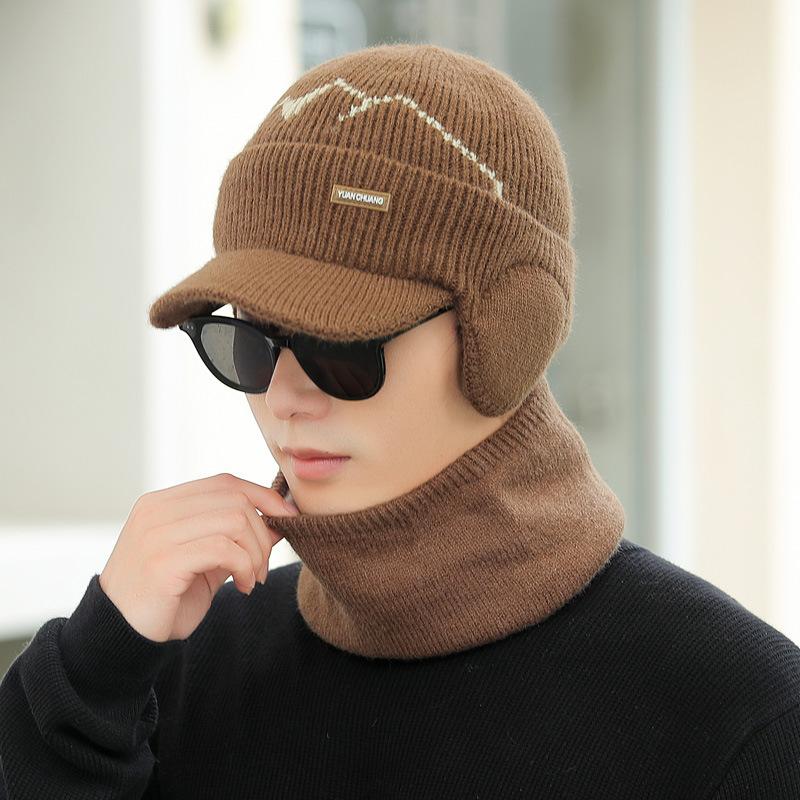 New Velvet Warm Ear Bag Knitted Cap Men's Autumn and Winter Cycling Sports Cold-proof Wool Scarf Cover