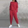 2 Pcs/Set Fall Spring Women Top Pants Set Long Sleeves O Neck T-shirt Elastic Waist Trousers with Side Pockets OL Commuting Sport Pantsuit Outfit