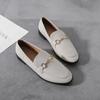 The Same Horse Buckle Loafers For Women'S British Style One-Pedal Flat-Soled Small Leather Shoes For Women'S Large Size.