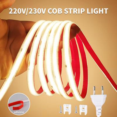 Светодиодная лента COB 220В 296 светодиодов/м Высокая яркость Водонепроницаемая Гибкая светодиодная лента для освещения комнаты, кухни, улицы 230В