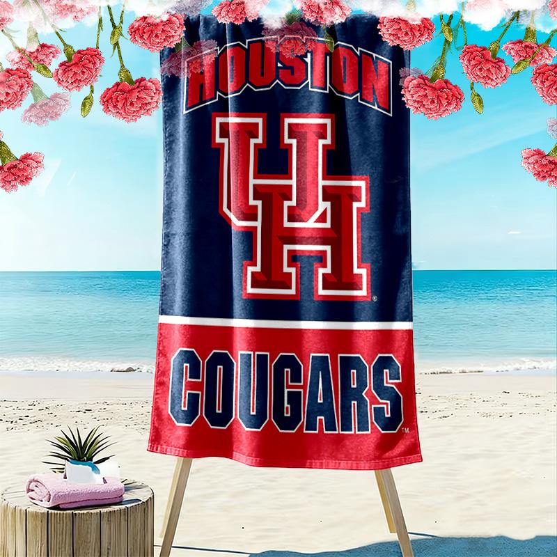 Houston Cougars Print Beach Towel, Large Soft Quick Dry Towel for Beach Camping Swimming