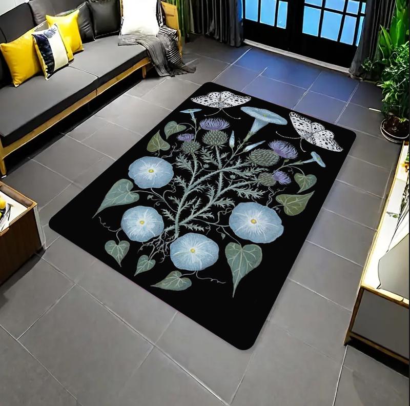 Boho Pink Orchid Area Rug Vintage Floral Botanical Print NonSlip Washable Floor Mat for Living Room Bedroom Home Decor