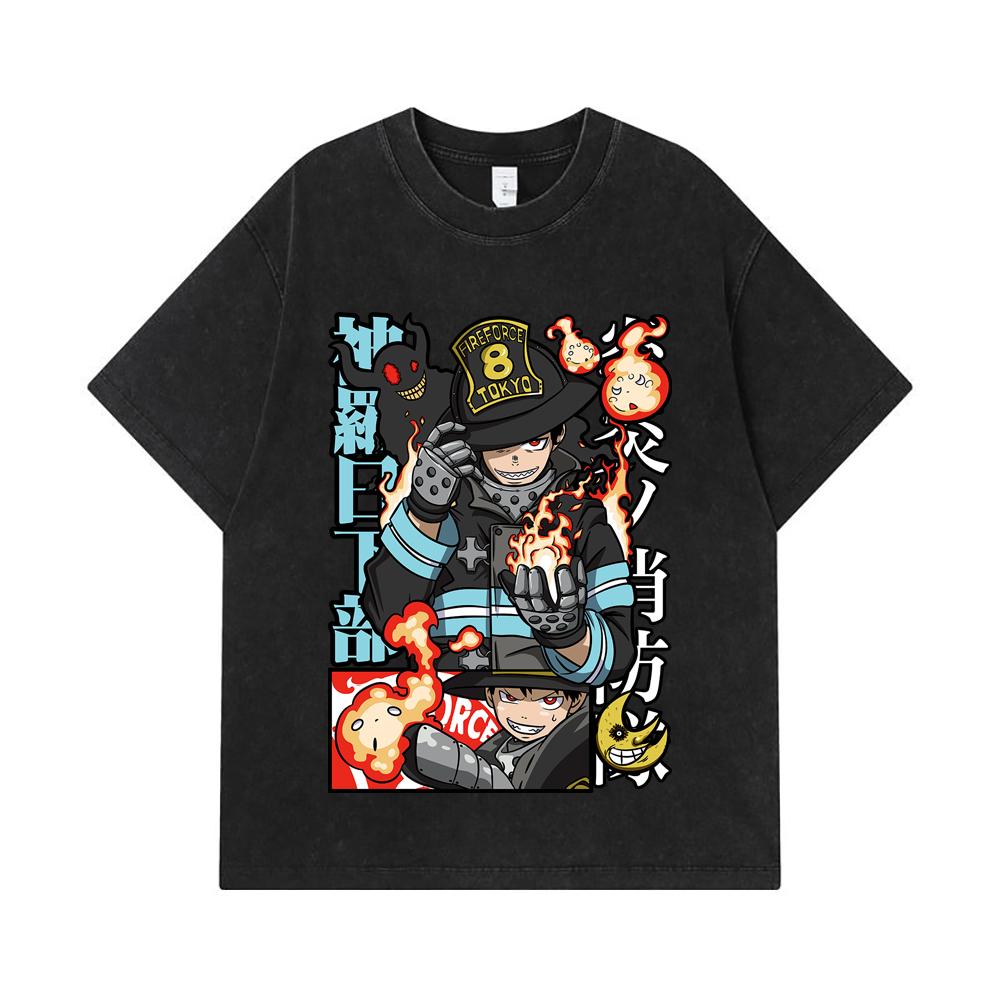 275 GSM Washed T-shirts 100% Cotton Fire Force V2 Print Unisex Heavy Cotton T Shirt