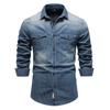 Striped Stretch Men's Denim Shirts Long-sleeved High Quality Male Jeans Shirt Autumn Casual Slim Cotton Shirt for Men