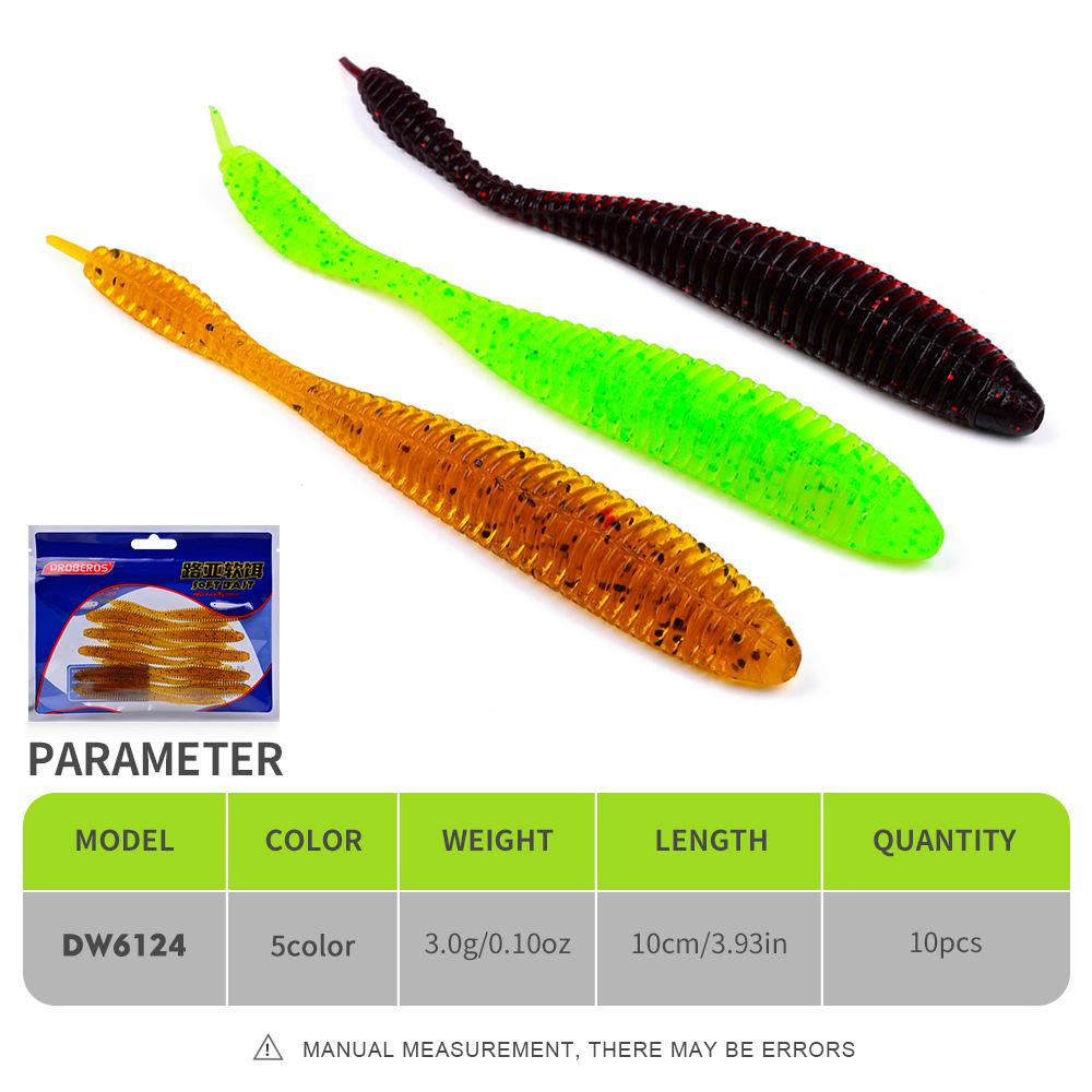 10PC Fishing Soft Bait, Needle Tail Thread Road Bait, Inverted Fishing Bait, Floating Water Soft Insect Biomimetic False Bait
