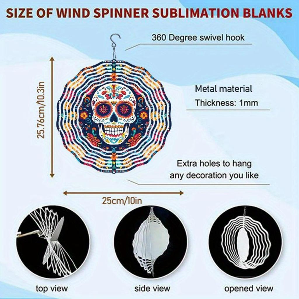 2D Metal Sugar Skull Wind Chime with Floral Design Colorful Wind-Powered Hanging Decor for Garden Patio Holiday