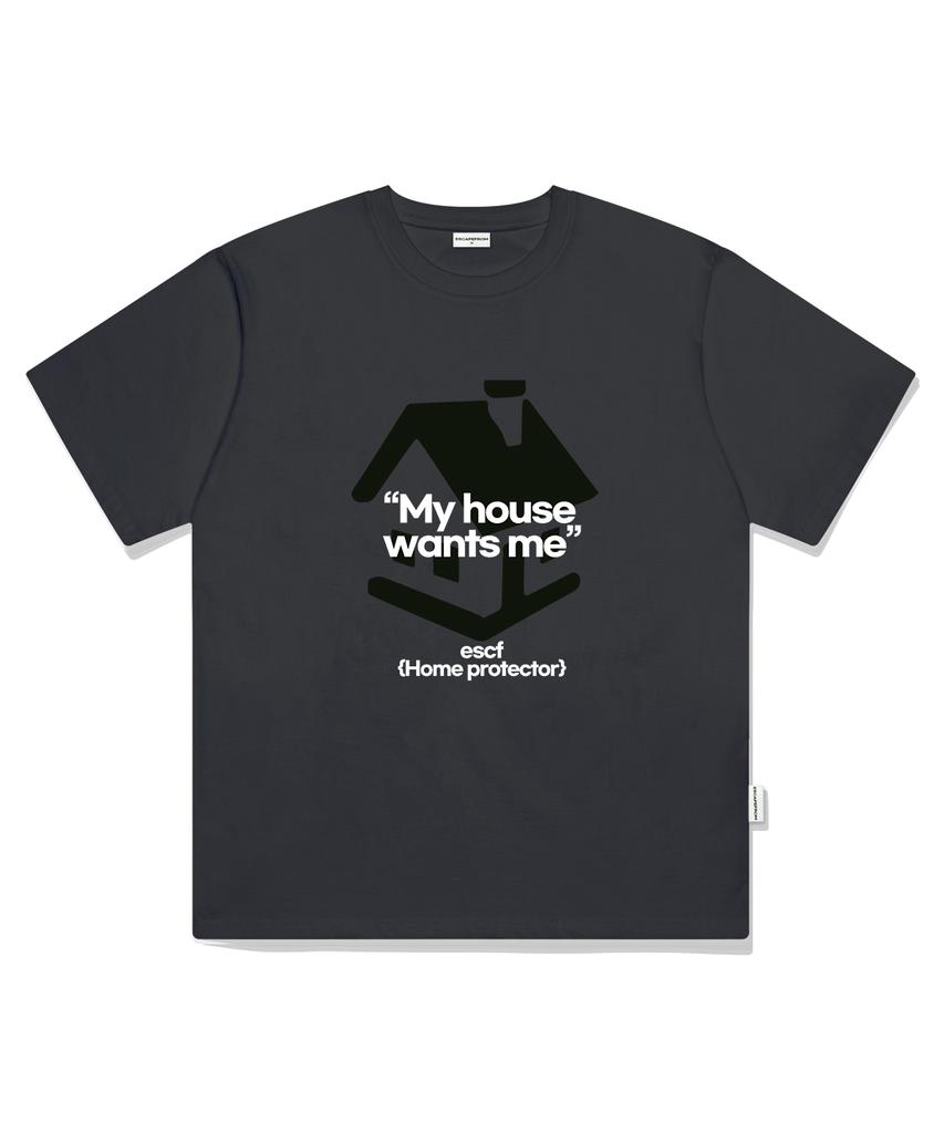 ESCAPEFROM Home Protector Print Oversized Short Sleeve T-Shirt Charcoal