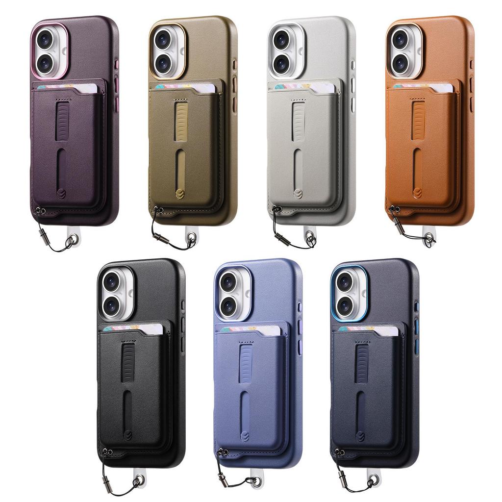 iPhone 17 Magnetic Card Holder Case with Anti-Lost Strap & Drop-Proof Cover, Compatible with 15 Pro & 16 Pro Models