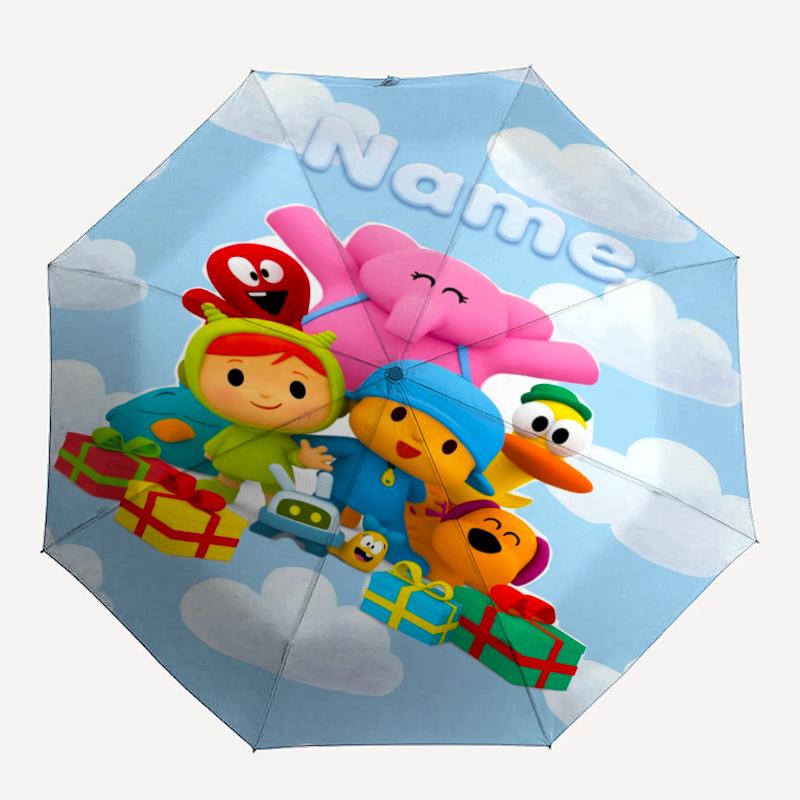 Custom Name Pocoyo Theme Automatic Umbrella, Lightweight & Portable, 8 Rib, Perfect for Outdoor Travel, Birthdays, Christmas, Gifts.