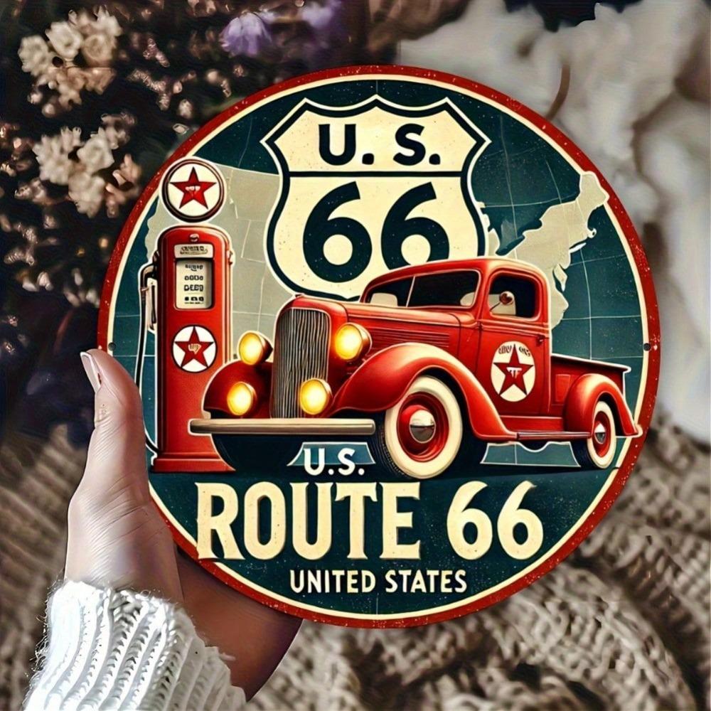 Винтажная металлическая жестяная табличка Route 66 Ретро Автомобиль Бензоколонка Настенное искусство Декоративная табличка Гараж Мужская берлога Декор Подарок