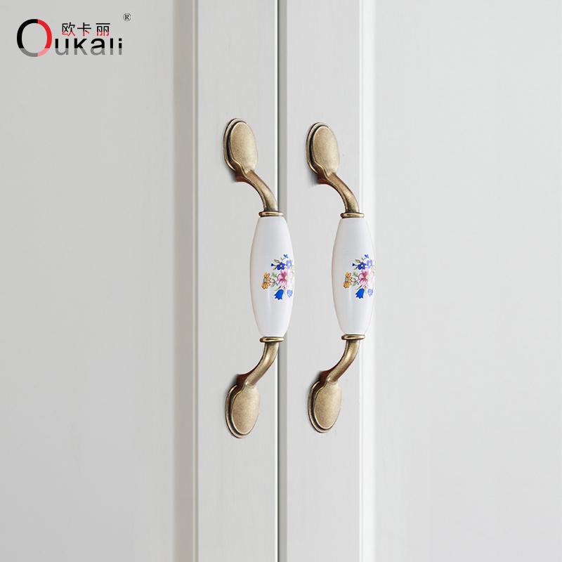 Oukali Antique Classical Ceramic Zinc Drawer Door Vintage Bedroom Furniture Handles Draw Pulls Kitchen Cabinets Wardrobe Handle
