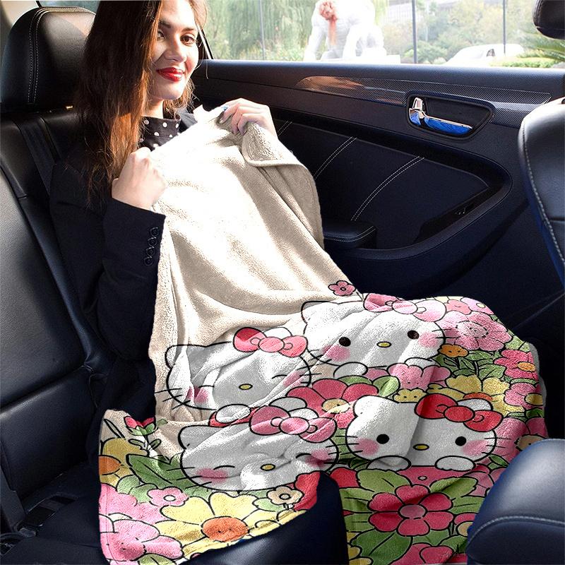 1pc Hello Kitty in a Field of Flowers Blanket, Soft Throw for Home Decor, Gift Idea, Suitable for All Seasons, Living Room, Travel, Camping, Car Blank
