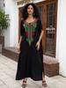 EDOLYNSA Colorful Embroidered Black Women Robe Kaftan Bohemian Long Dress Relaxed Vacation House Dress Swimsuit Cover-up Q1660