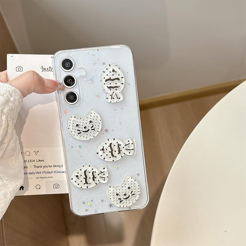 Чехол для мобильного телефона Samsung S25Ultra, подходящий для ветреной погоды, Кот Рыба S24Plus, Трехмерная Звезда A55, Блестящий 23