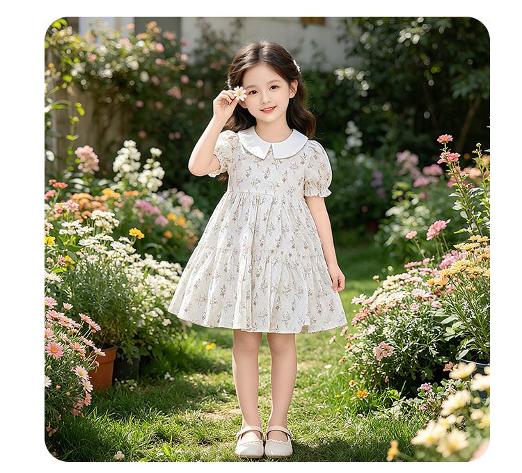Girls' Summer Pure Cotton Doll Neck Dress