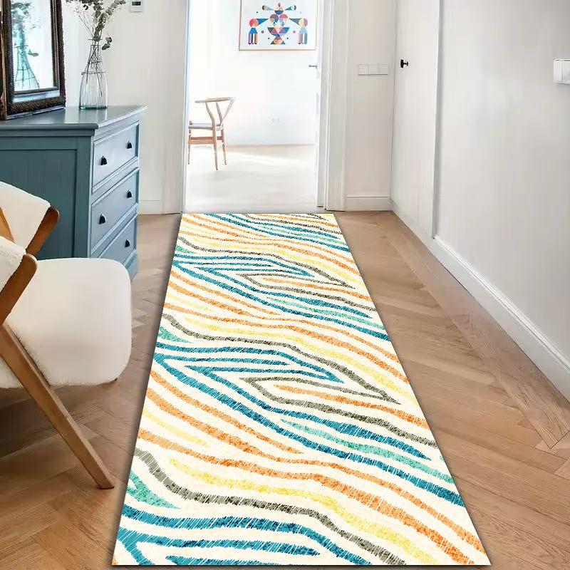 Vintage Inspired Runner Rug Color Block Wave Mat Non-Slip Backing