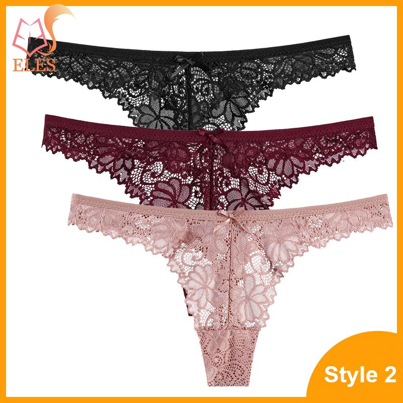 3 Pcs Woman Panties Sexy Lace Thong Underwear Lingerie Female T-back Temptation Low Waist G-string Pack