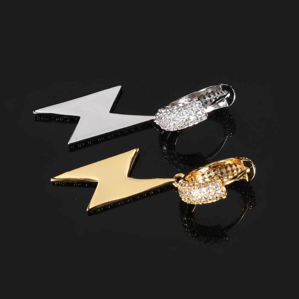 European and American Hip-hop Hoop Earrings Lightning Earrings Micro-inlaid Zircon Personality Trendy Men and Women Earrings