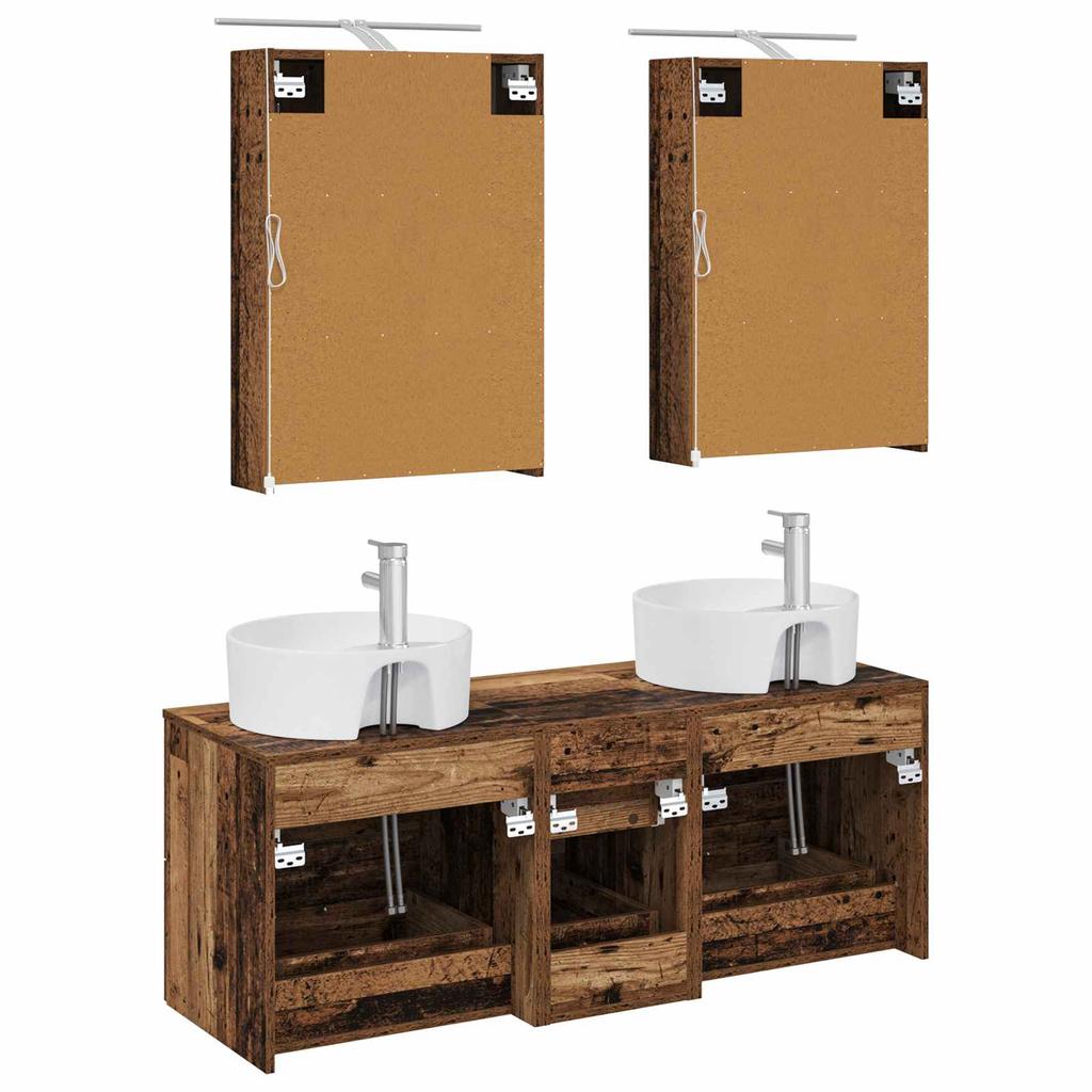 Bathroom Furniture Set 5 pcs Reclaimed Wood Engineered Wood and Glass