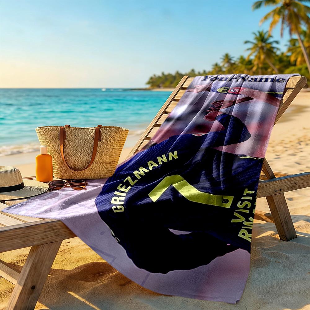 Atletico Madrid Customized Name Beach Towel Super Soft Microfiber Quickdry Fabric Suitable for Swimming Gym Camping Yoga Vacation