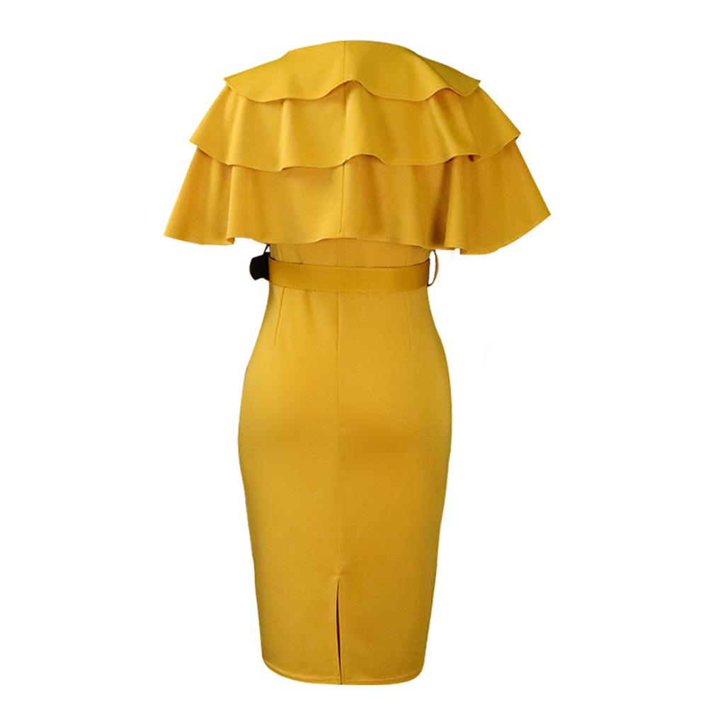 Женское летнее модное платье большого размера с рюшами, цельное однотонное платье-футляр с поясом