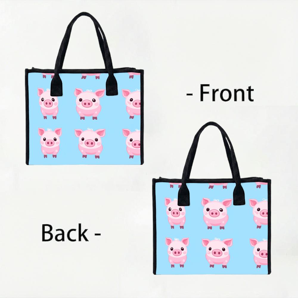 Cute Cartoon Pig Printed Tote Bag Casual Daily Use Handbag Fashion Portable Shopping Shoulder Bag