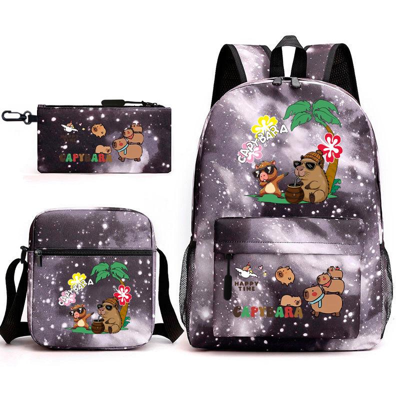 New Kapibara Student School Bag Fashion Popular Backpack Shoulder Bag Pencil Bag Three-piece Set