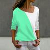 Женская модная повседневная футболка с длинным рукавом с наклонным вырезом и нерегулярными цветными блоками, топ