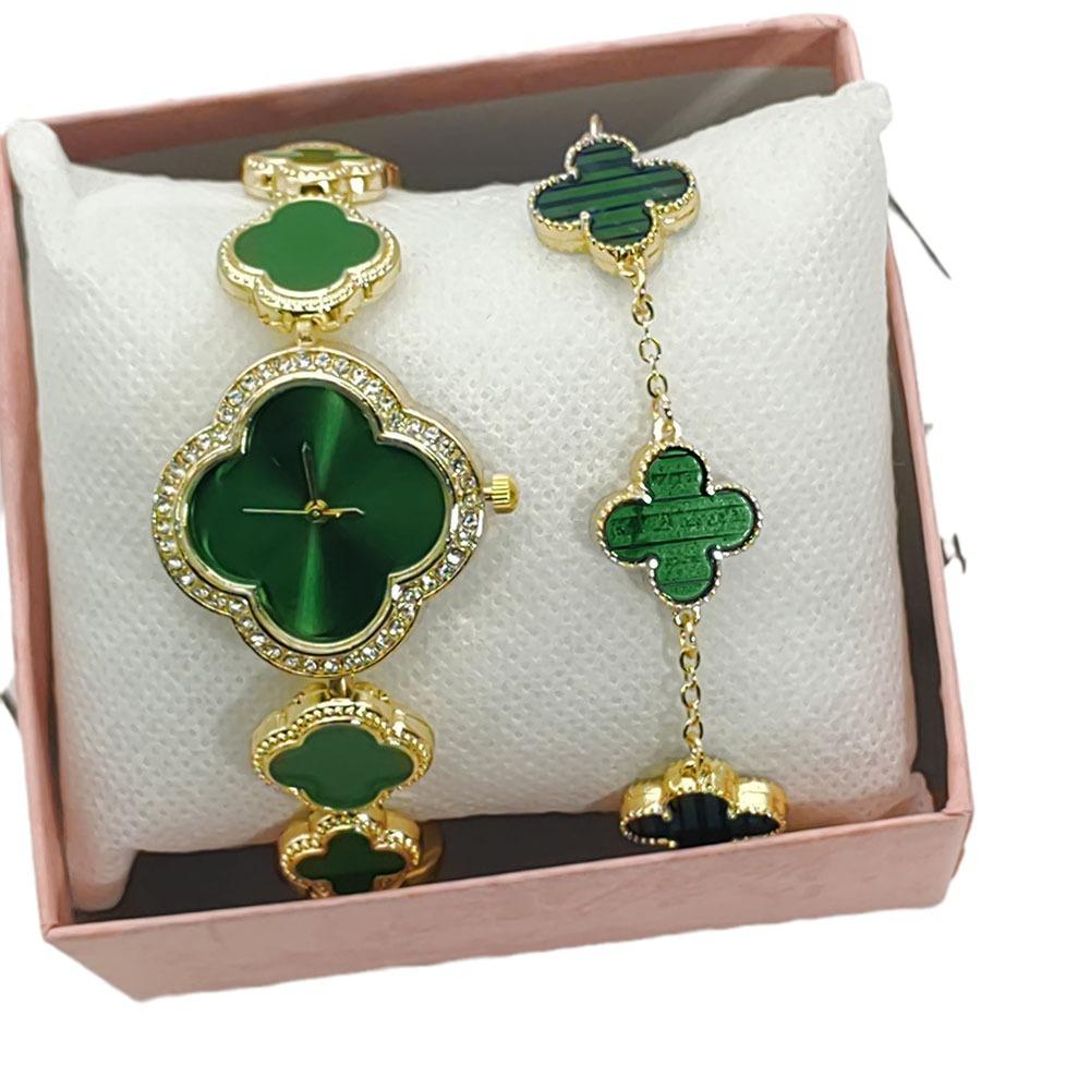 2шт модные женские часы Petal Clover браслет набор кварцевые часы, включая коробку