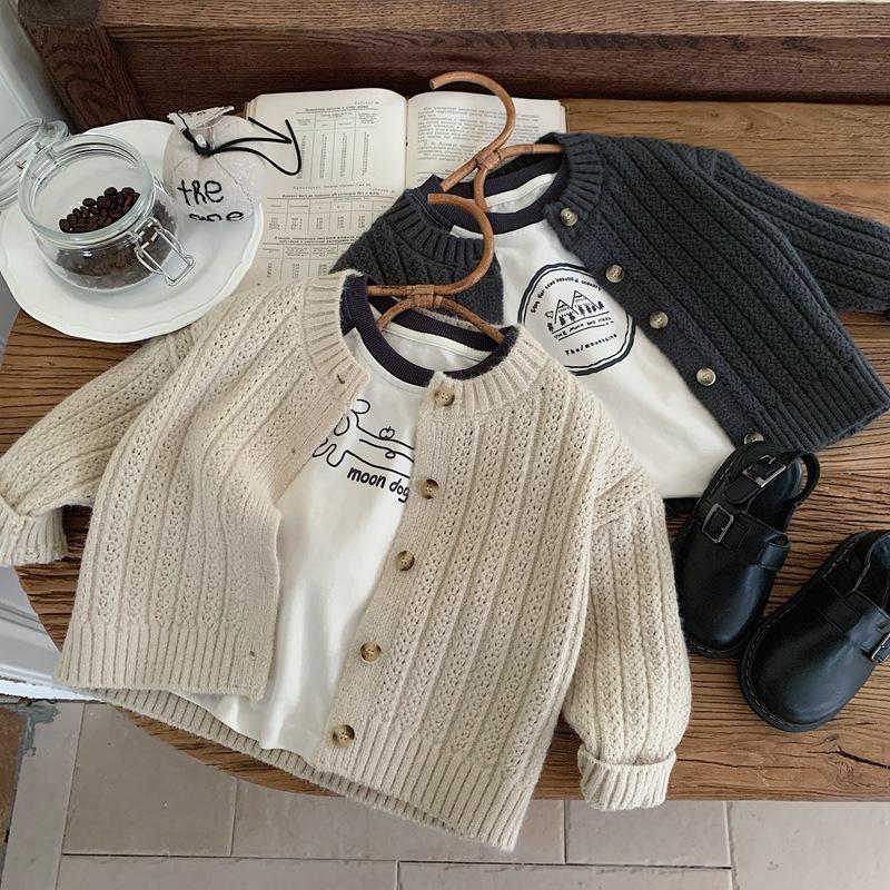 Children's Autumn Sweater Jacket Boy's Sweater Cardigan Knitted Sweater Girl's Children's Spring and Autumn Western Style Top Beige Jacket