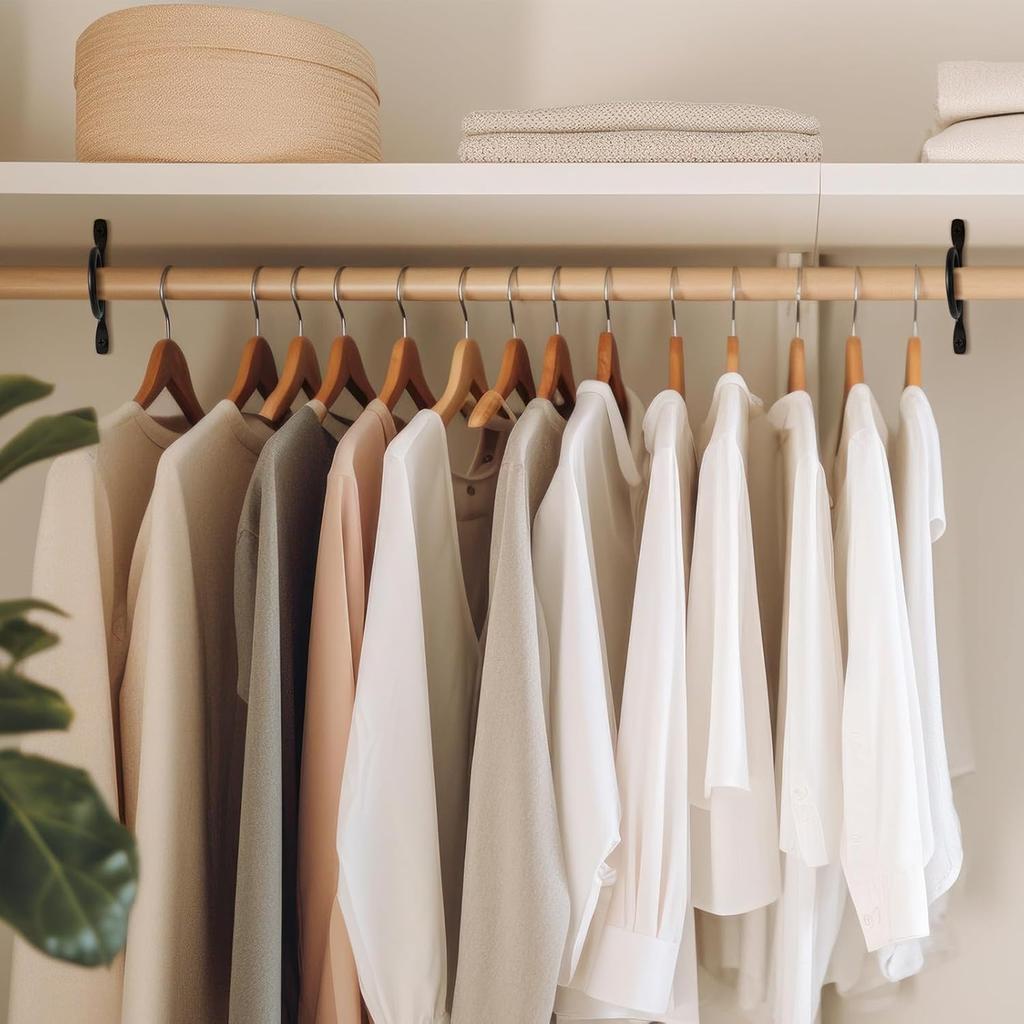 Yookeer 4 Pcs Curtain Rod Brackets Black Hand Forged Metal Curtain Rod Wall Holder Hanger Rustic Closet Support with Screws for 1.5in Diameter Rods